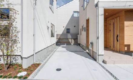 建物と建物の間に空間を設けた駐車スペースの社員